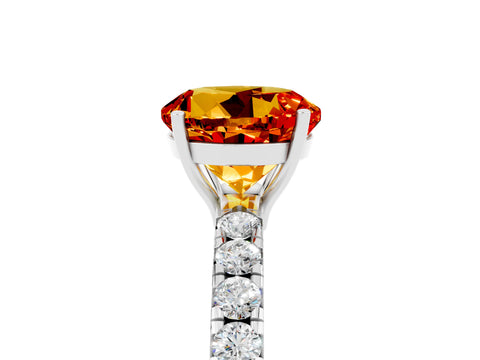 White gold Round Cut Citrine Pavé Solitaire Engagement Ring with Four-Prong Setting_17