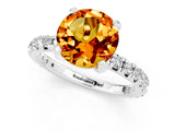 White gold Round Cut Citrine Pavé Solitaire Ring with Round Band and Prong Setting_13