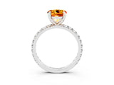 White gold Round Cut Citrine Pavé Solitaire Ring with Round Band and Prong Setting_15
