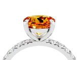 White gold Round Cut Citrine Pavé Solitaire Ring with Round Band and Prong Setting_16