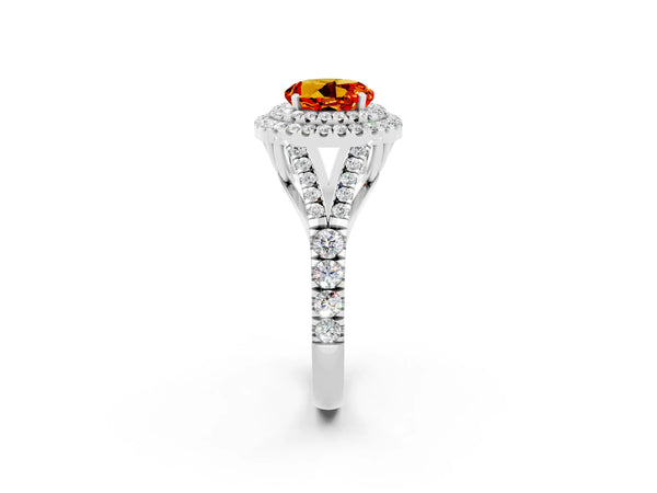 Silver Round Cut Citrine Pavé Split Shank Double Halo Engagement Ring