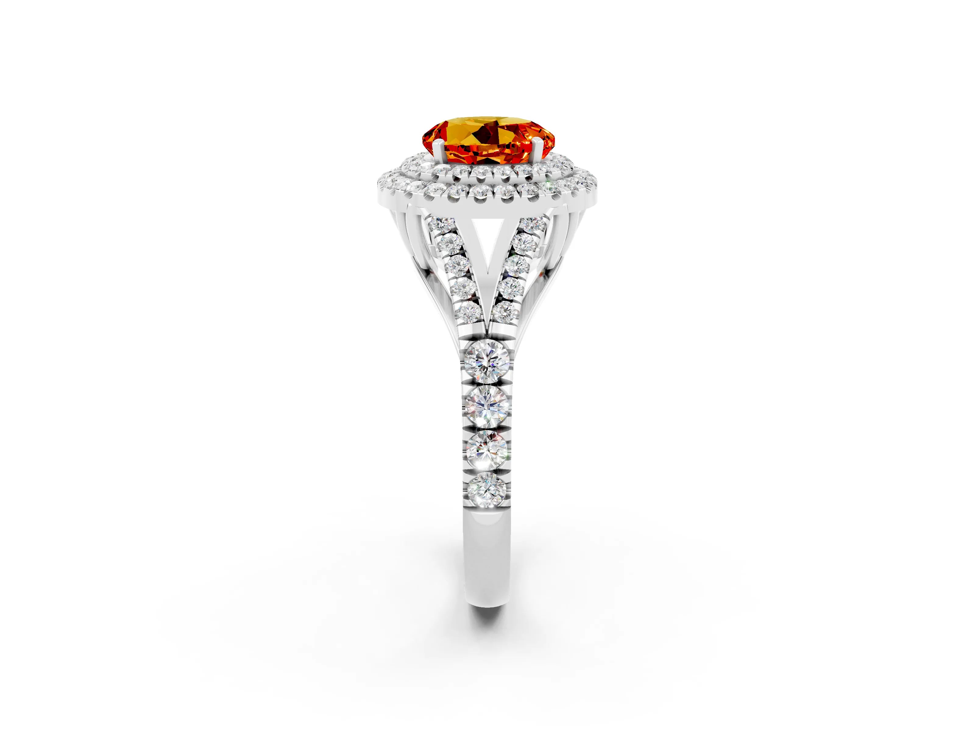 White gold Round Cut Citrine Pavé Split Shank Double Halo Engagement Ring_2
