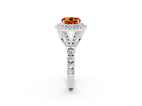 White gold Round Cut Citrine Pavé Split Shank Double Halo Engagement Ring_2