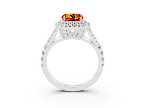 White gold Round Cut Citrine Pavé Split Shank Double Halo Engagement Ring_3