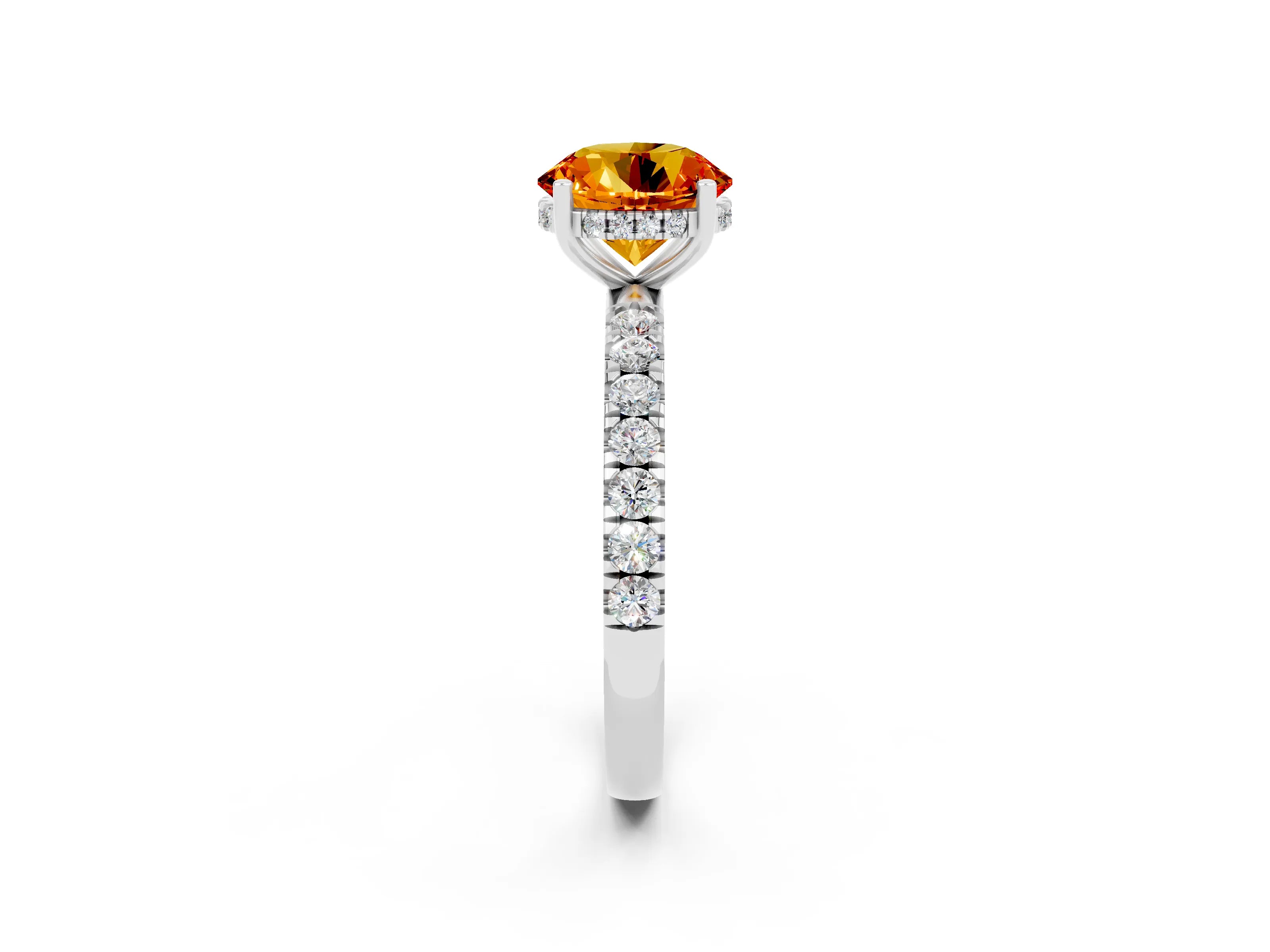 White gold Round Cut Citrine Pave Band Solitaire Ring with Four-Prong Setting_26