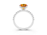 White gold Round Cut Citrine Pave Band Solitaire Ring with Four-Prong Setting_27