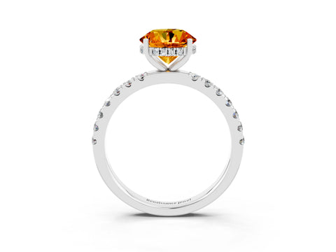 White gold Round Cut Citrine Pave Band Solitaire Ring with Four-Prong Setting_27