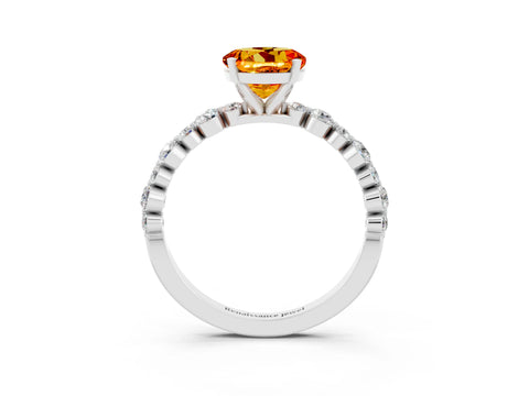 White gold Round Cut Citrine Prong Set Engagement Ring with Pavé Band_3