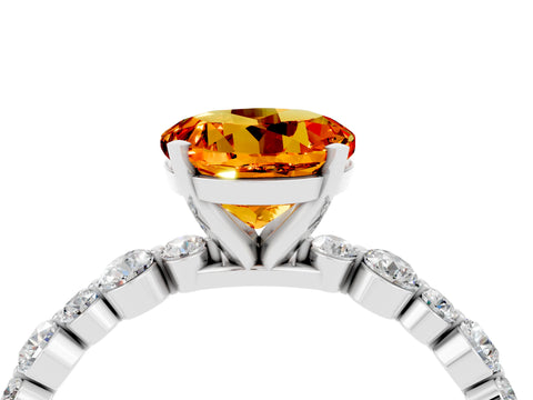 White gold Round Cut Citrine Prong Set Engagement Ring with Pavé Band_4