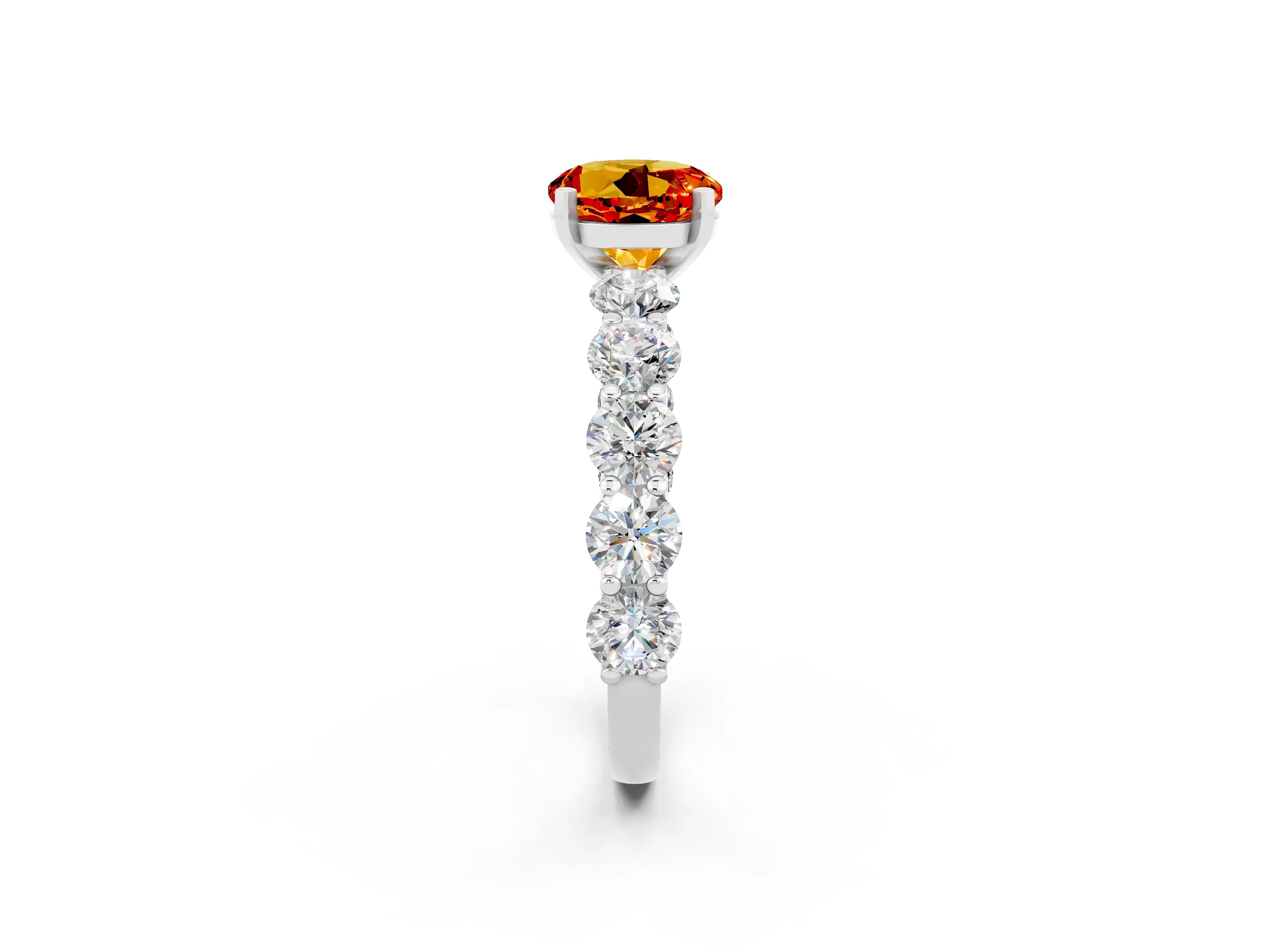 White gold Round Cut Citrine Prong Setting with Side Stones on a Pave Band_2