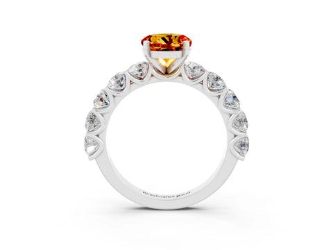 White gold Round Cut Citrine Prong Setting with Side Stones on a Pave Band_3