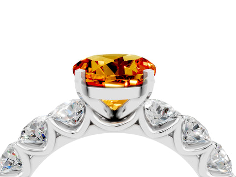 White gold Round Cut Citrine Prong Setting with Side Stones on a Pave Band_4
