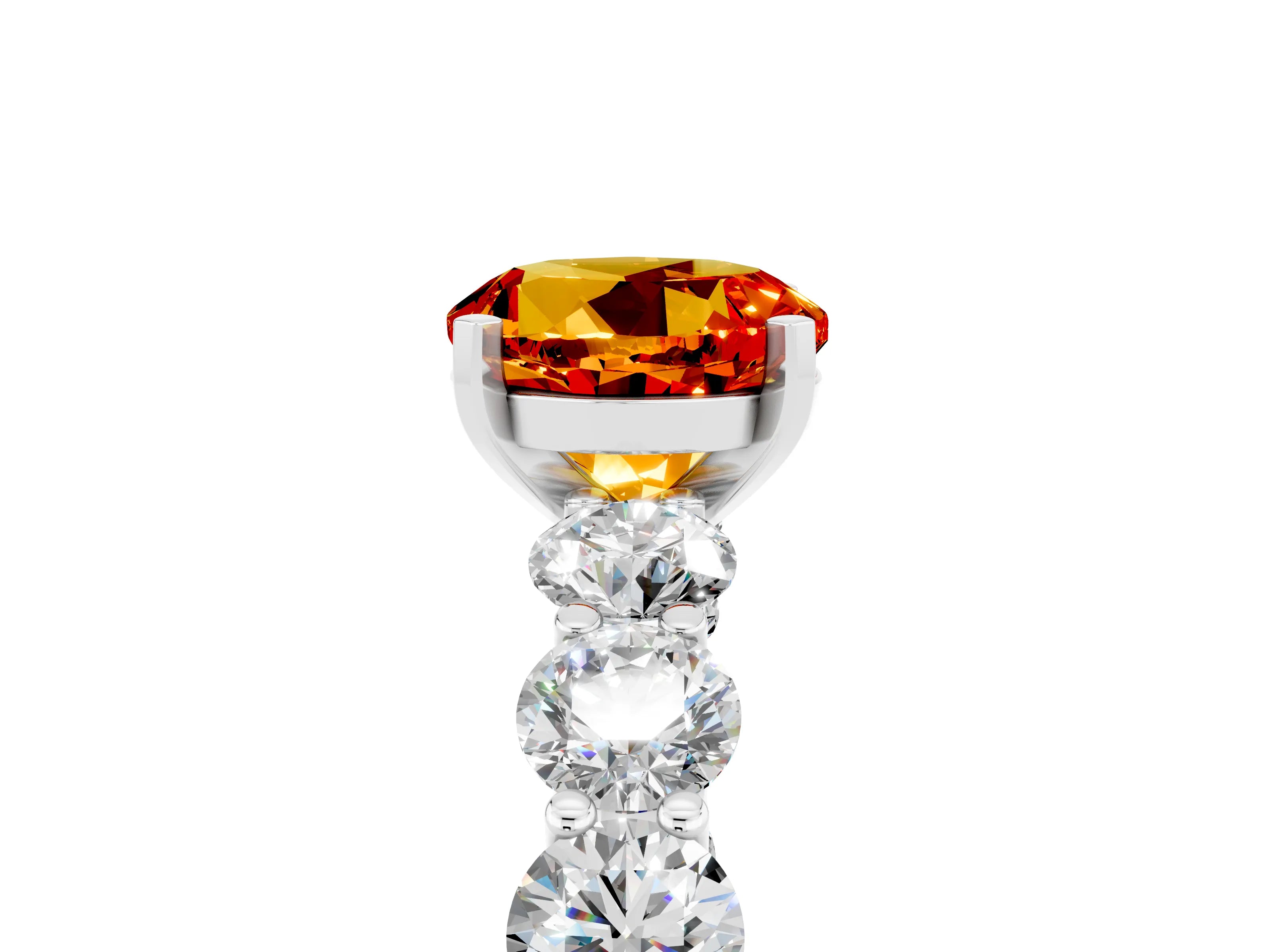 White gold Round Cut Citrine Prong Setting with Side Stones on a Pave Band_5