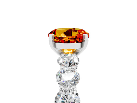 White gold Round Cut Citrine Prong Setting with Side Stones on a Pave Band_5
