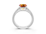 White gold Round Cut Citrine Ring with Milgrain Pavé Band and Four-Prong Setting_15