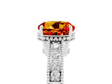 White gold Round Cut Citrine Ring with Milgrain Pavé Band and Four-Prong Setting_17