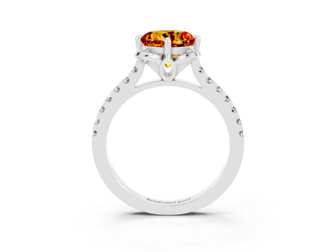 White gold Round Cut Citrine Ring with Pavé Band and Floral Prong Setting_3