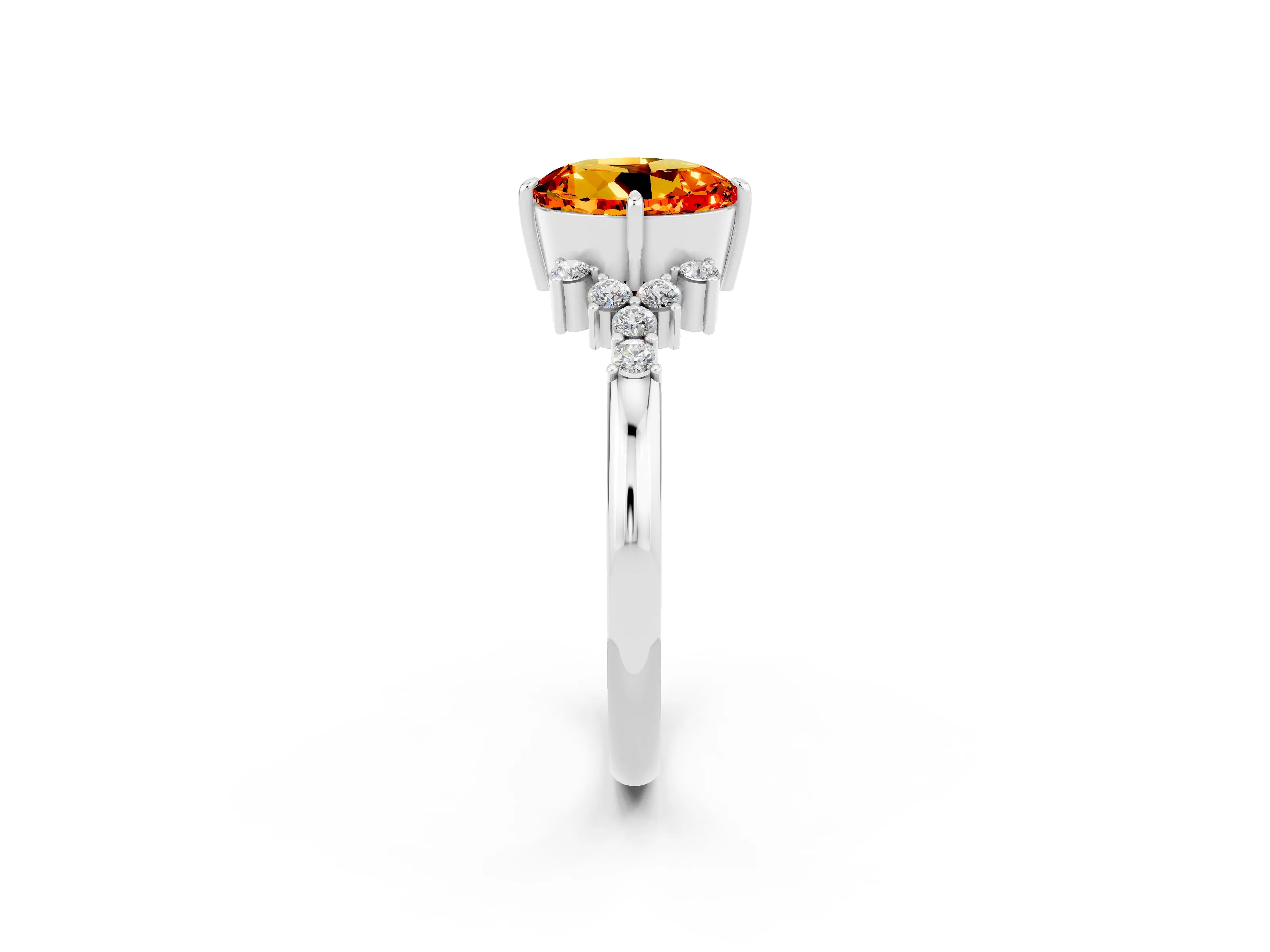 White gold Round Cut Citrine Ring with Side Stones and Four-Prong Setting_38