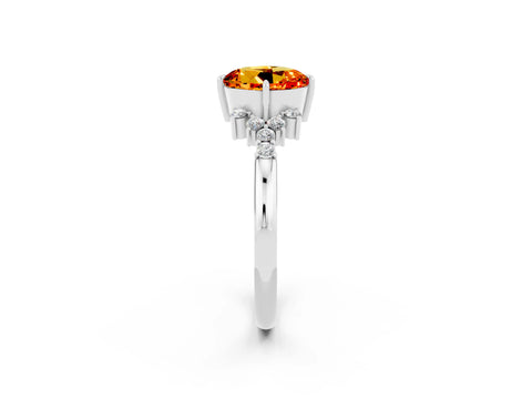 White gold Round Cut Citrine Ring with Side Stones and Four-Prong Setting_38