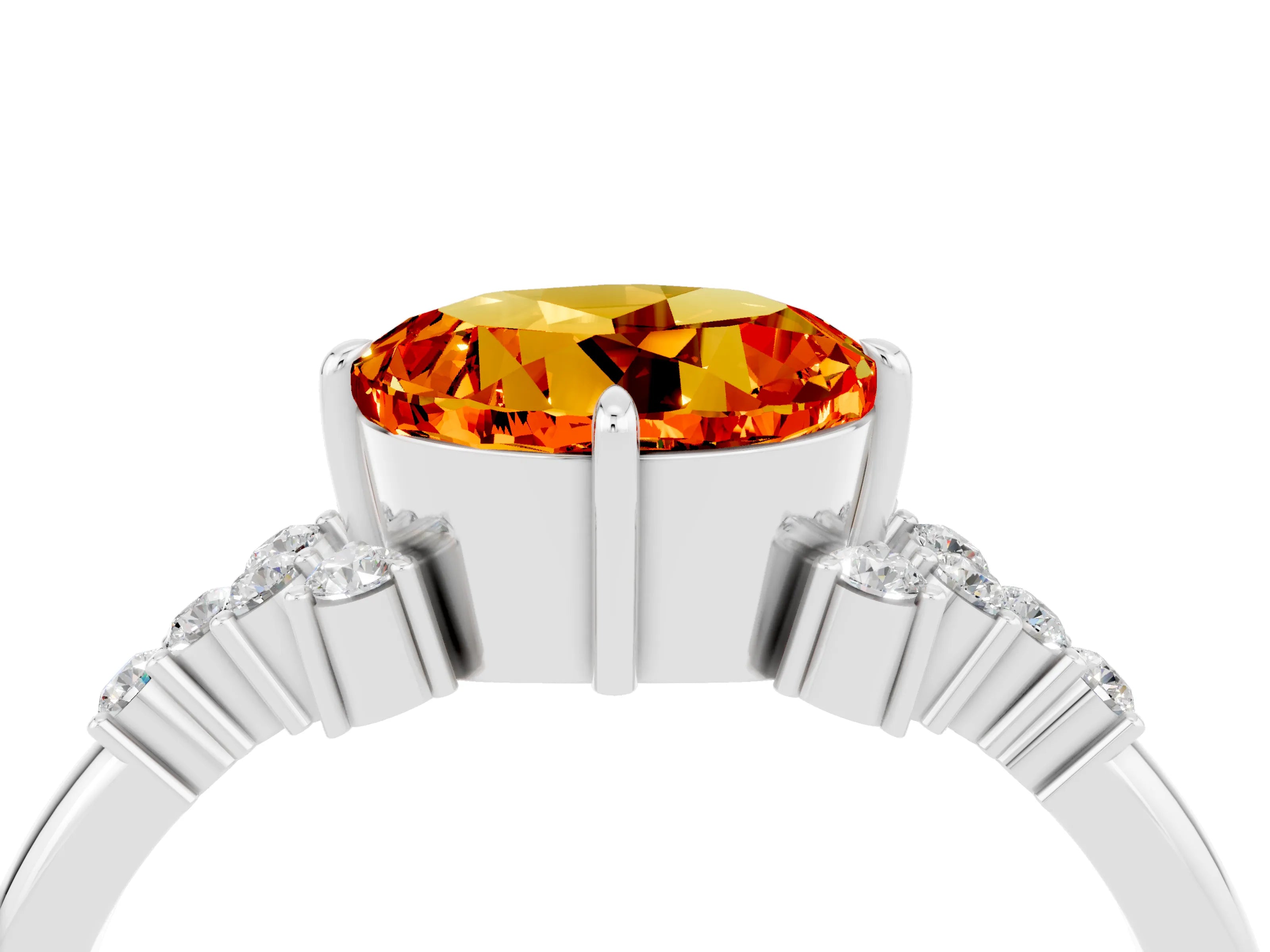 White gold Round Cut Citrine Ring with Side Stones and Four-Prong Setting_40