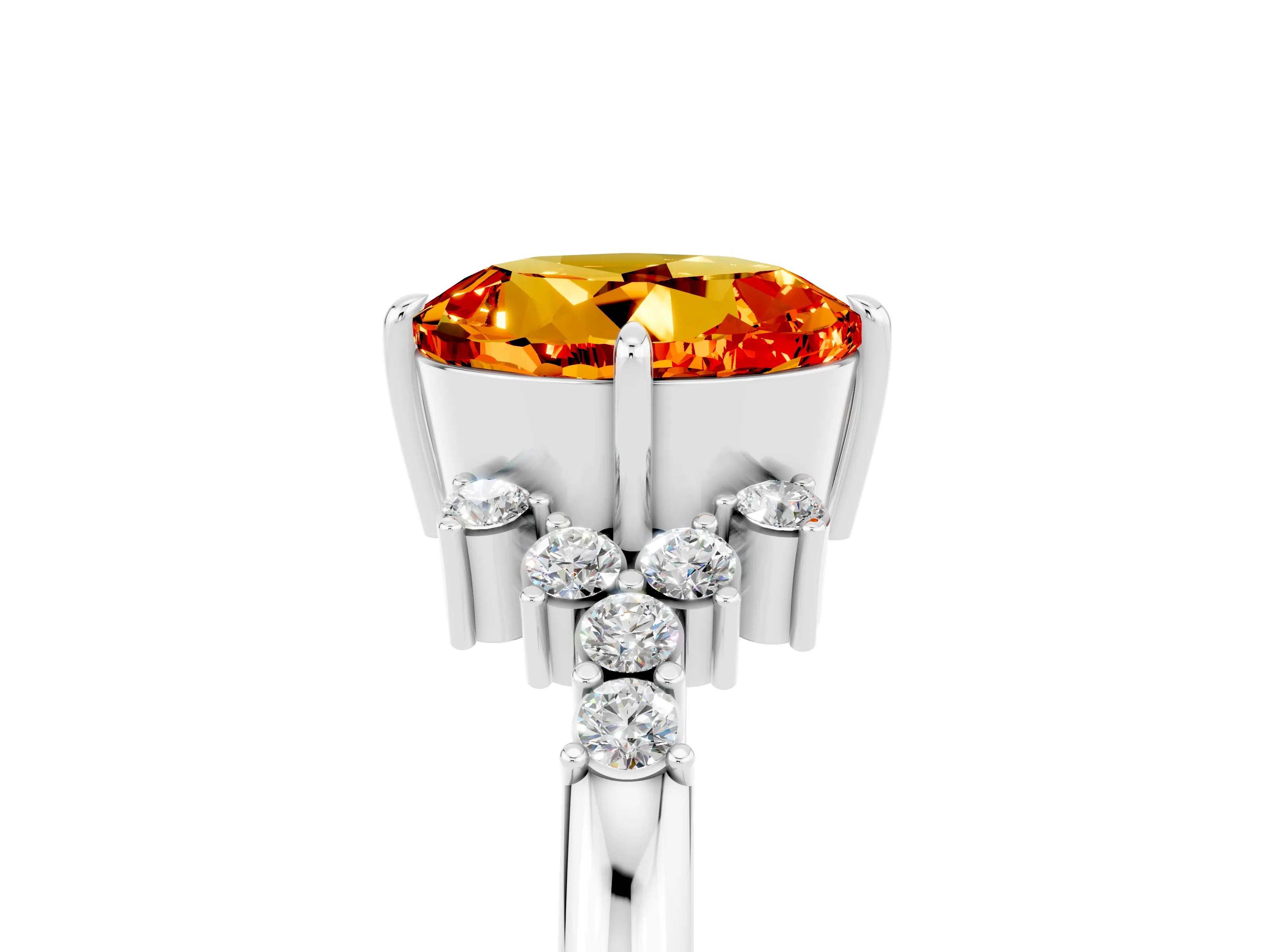 White gold Round Cut Citrine Ring with Side Stones and Four-Prong Setting_41
