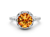 White gold Round Cut Citrine Scalloped Halo Engagement Ring with Round Shared Prong Band_48