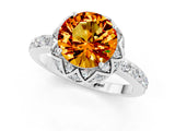 White gold Round Cut Citrine Scalloped Halo Engagement Ring with Round Shared Prong Band_55