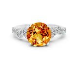 White gold Round Cut Citrine Scattered Round Accent Ring with Prong Setting_30