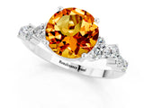 White gold Round Cut Citrine Scattered Round Accent Ring with Prong Setting_49