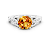 White gold Round Cut Citrine Solitaire Celtic Knot Ring with Four-Prong Setting_12