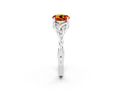 White gold Round Cut Citrine Solitaire Celtic Knot Ring with Four-Prong Setting_14