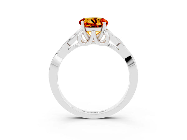 Platinum Round Cut Citrine Solitaire Celtic Knot Ring with Four-Prong Setting