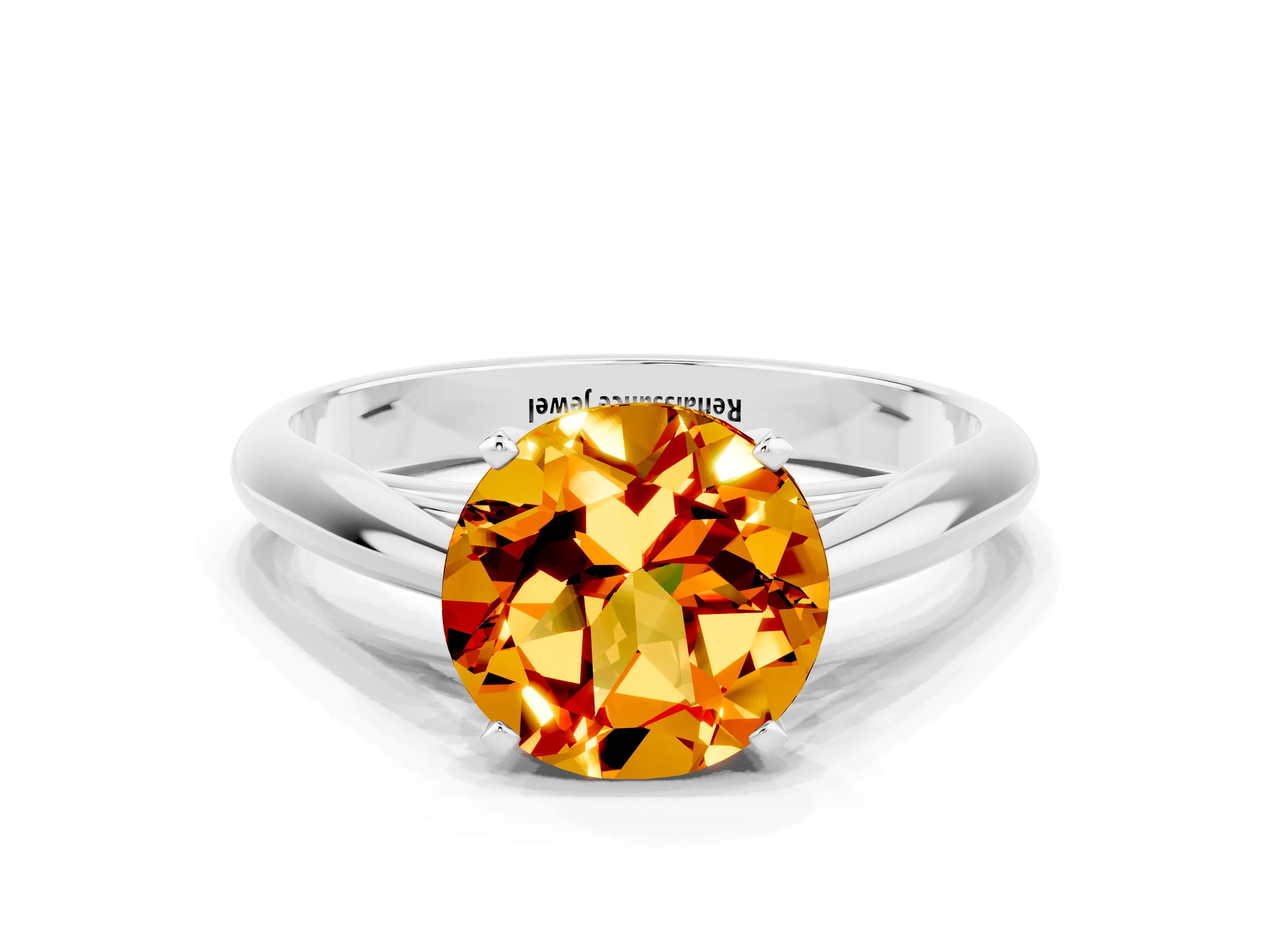 White gold Round Cut Citrine Solitaire Engagement Ring with Cathedral Setting and Four-Prong Mount_12
