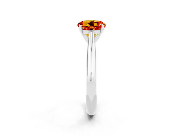 Platinum Round Cut Citrine Solitaire Engagement Ring with Cathedral Setting and Four-Prong Mount