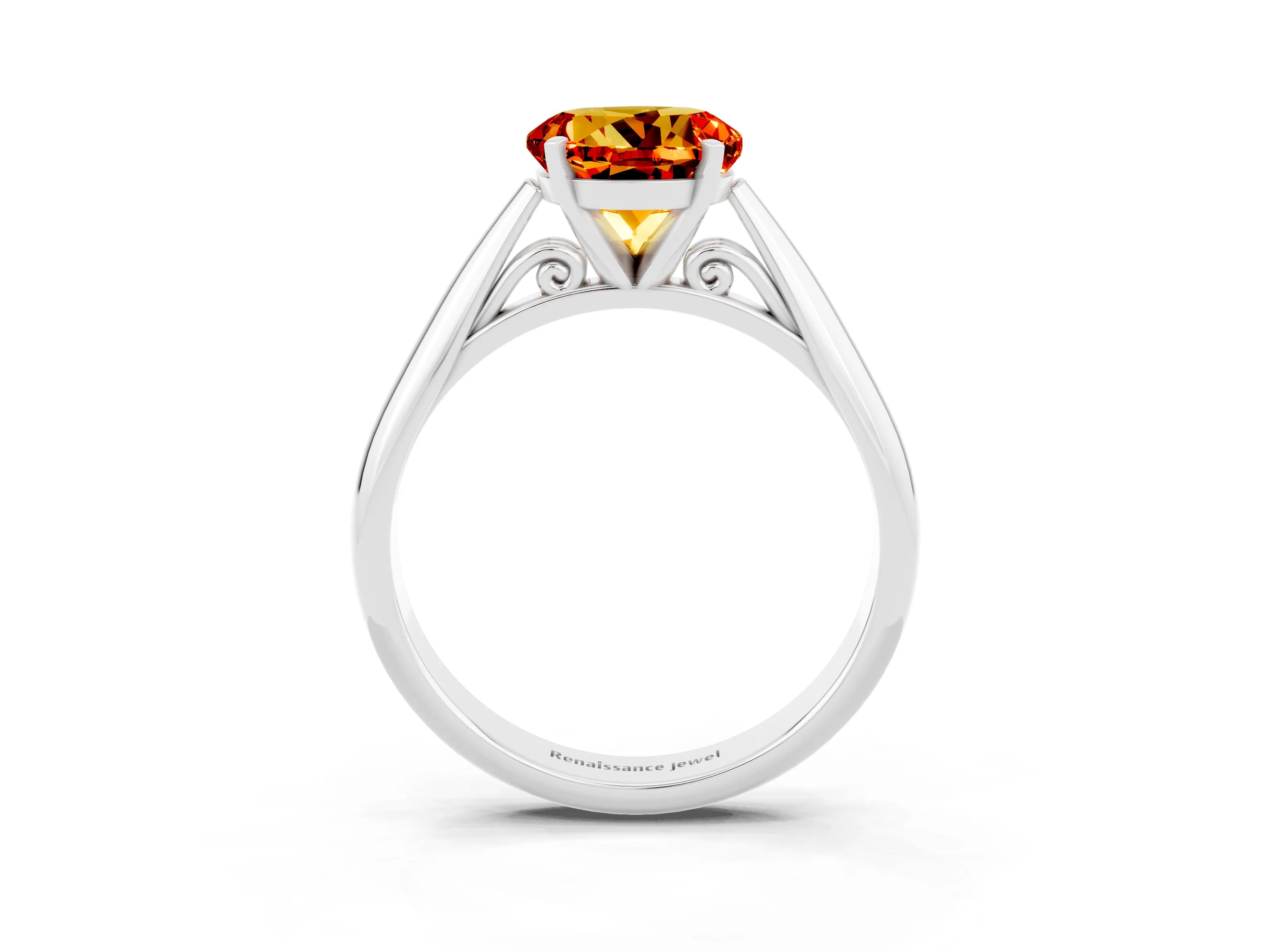 White gold Round Cut Citrine Solitaire Engagement Ring with Cathedral Setting and Four-Prong Mount_27