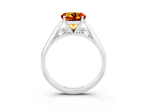 White gold Round Cut Citrine Solitaire Engagement Ring with Cathedral Setting and Four-Prong Mount_27