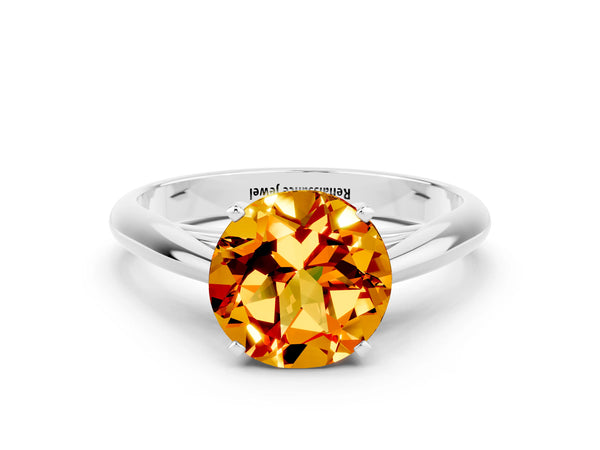 White gold Round Cut Citrine Solitaire Engagement Ring with Cathedral Setting and Four-Prong Mount