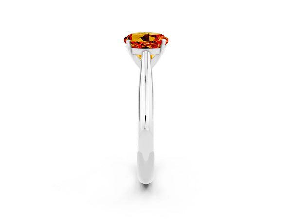 White gold Round Cut Citrine Solitaire Engagement Ring with Cathedral Setting and Four-Prong Mount