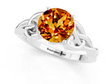 White gold Round Cut Citrine Solitaire Engagement Ring with Celtic Knot Band and Four-Prong Setting_1