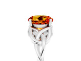 White gold Round Cut Citrine Solitaire Engagement Ring with Celtic Knot Band and Four-Prong Setting_5