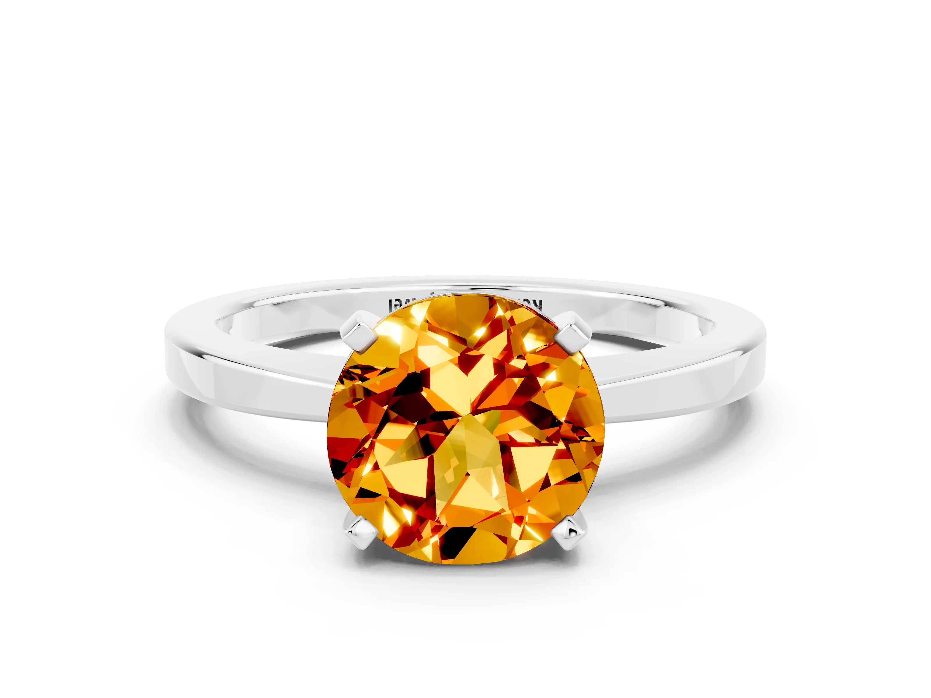 White gold Round Cut Citrine Solitaire Engagement Ring with Classic Band and Four-Prong Setting_24