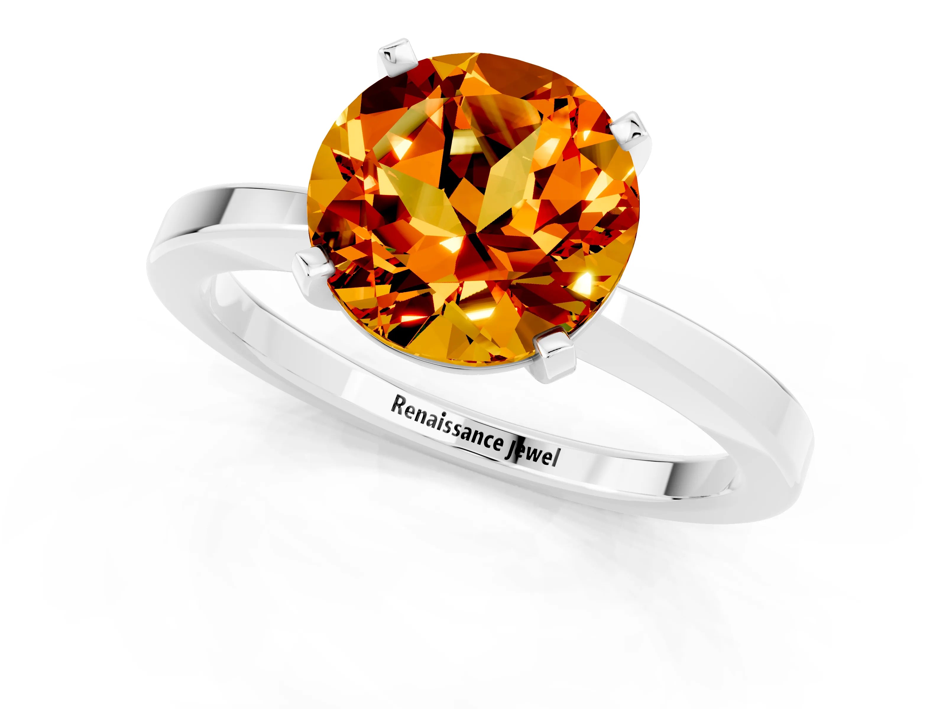 White gold Round Cut Citrine Solitaire Engagement Ring with Classic Band and Four-Prong Setting_25
