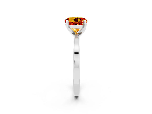 Silver Round Cut Citrine Solitaire Engagement Ring with Classic Band and Four-Prong Setting