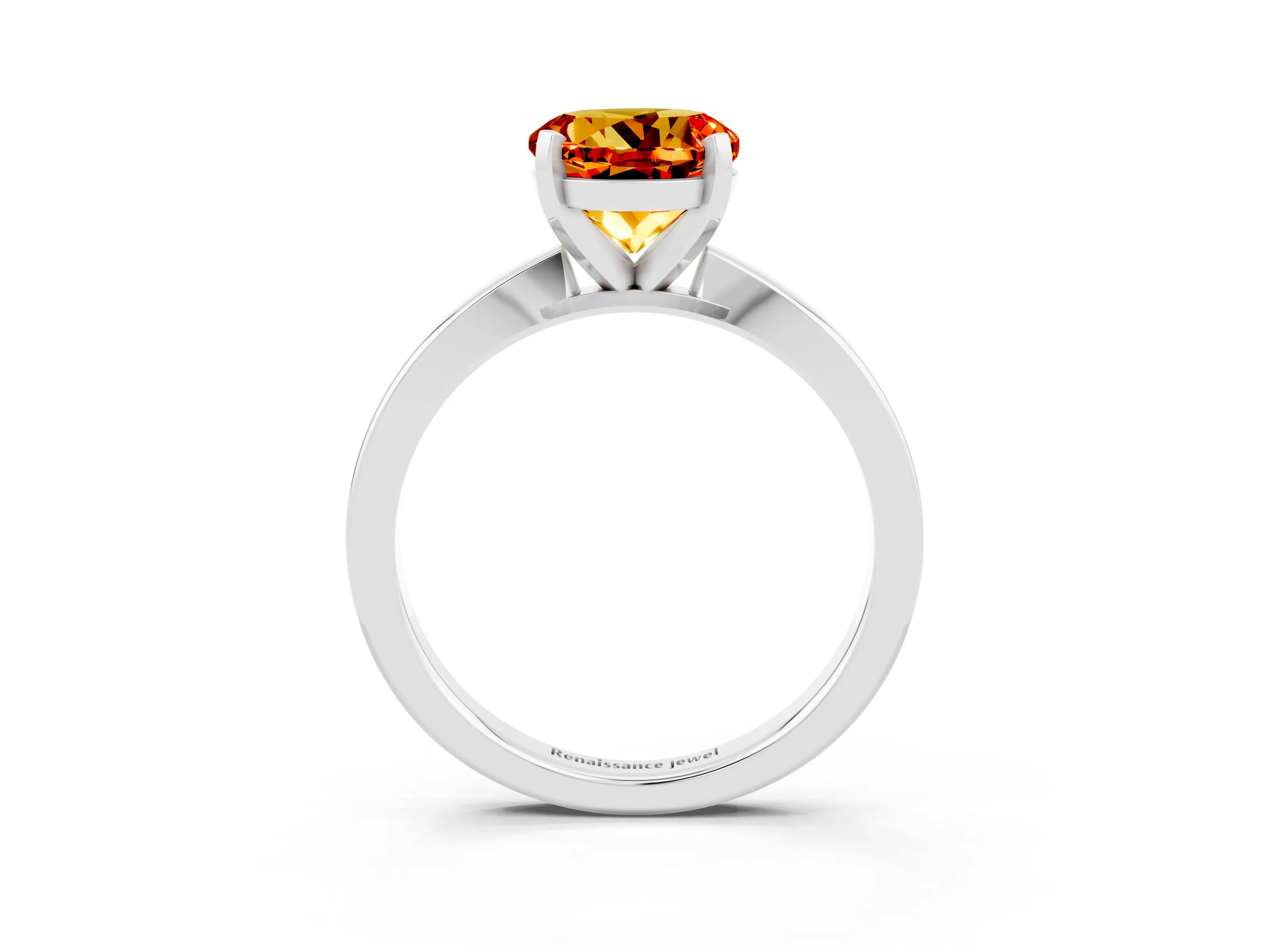 White gold Round Cut Citrine Solitaire Engagement Ring with Classic Band and Four-Prong Setting_27