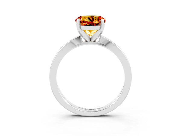 Silver Round Cut Citrine Solitaire Engagement Ring with Classic Band and Four-Prong Setting