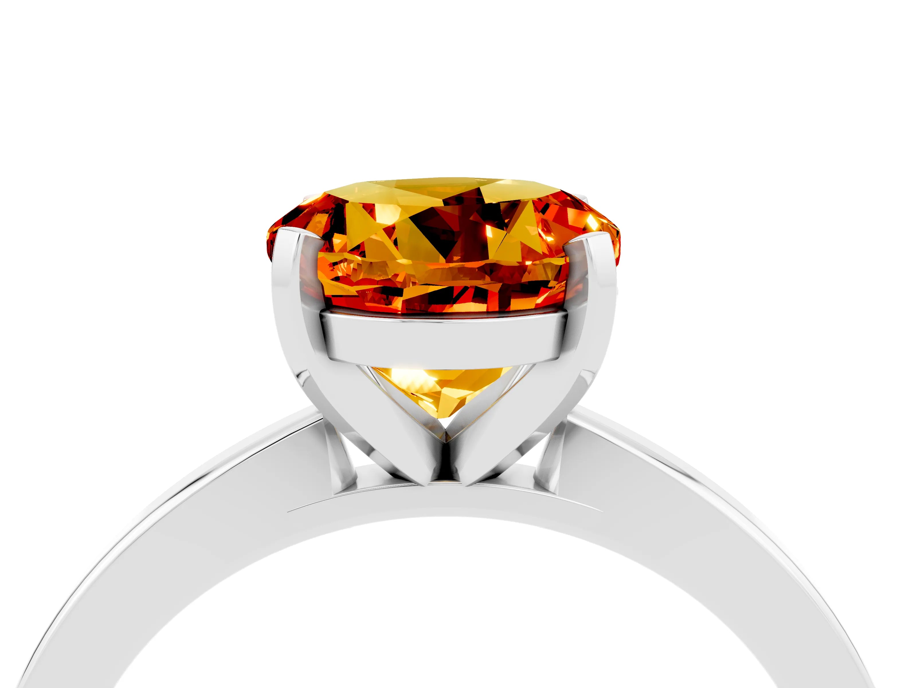White gold Round Cut Citrine Solitaire Engagement Ring with Classic Band and Four-Prong Setting_28