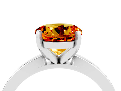 White gold Round Cut Citrine Solitaire Engagement Ring with Classic Band and Four-Prong Setting_28