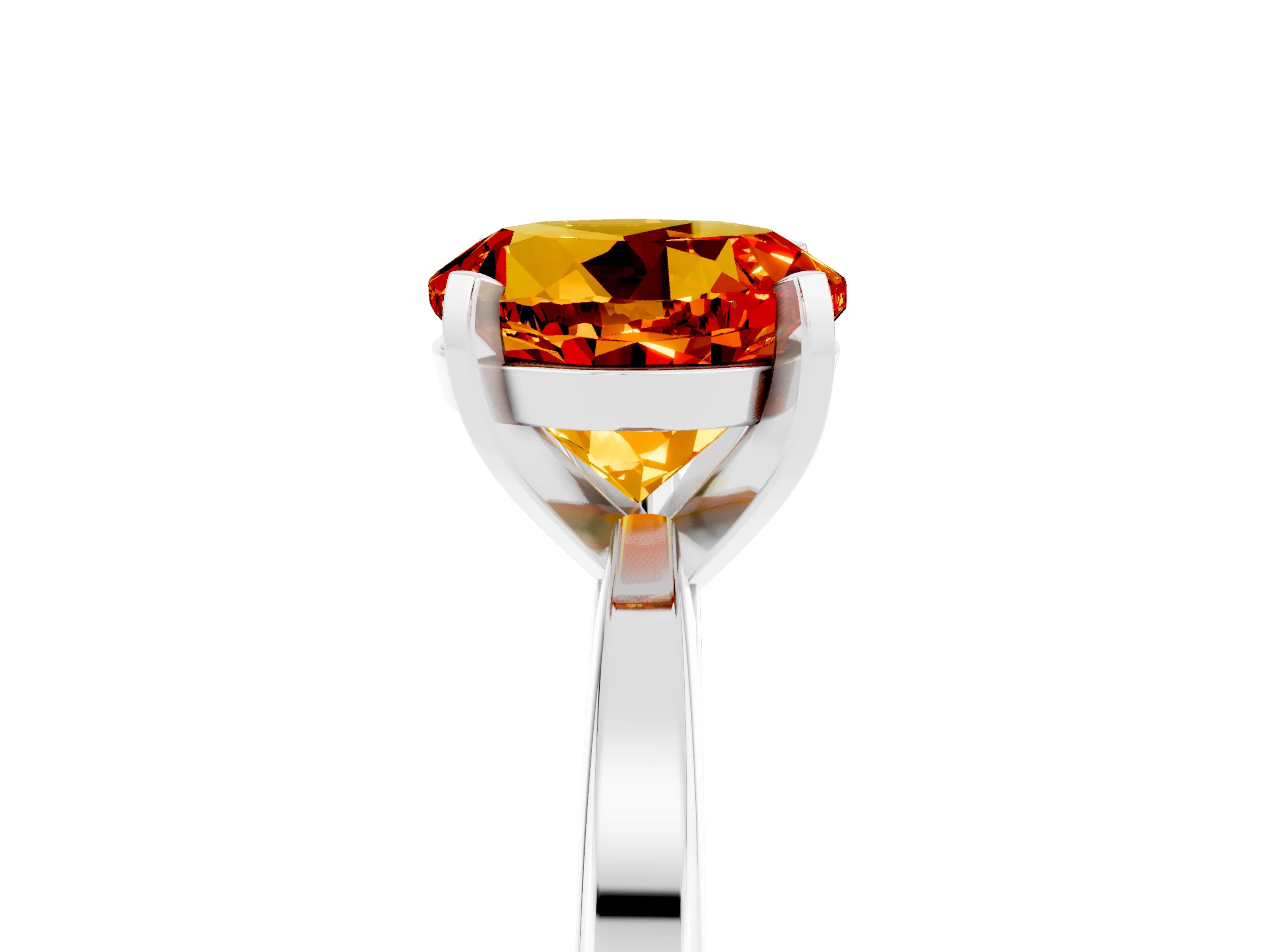 White gold Round Cut Citrine Solitaire Engagement Ring with Classic Band and Four-Prong Setting_29