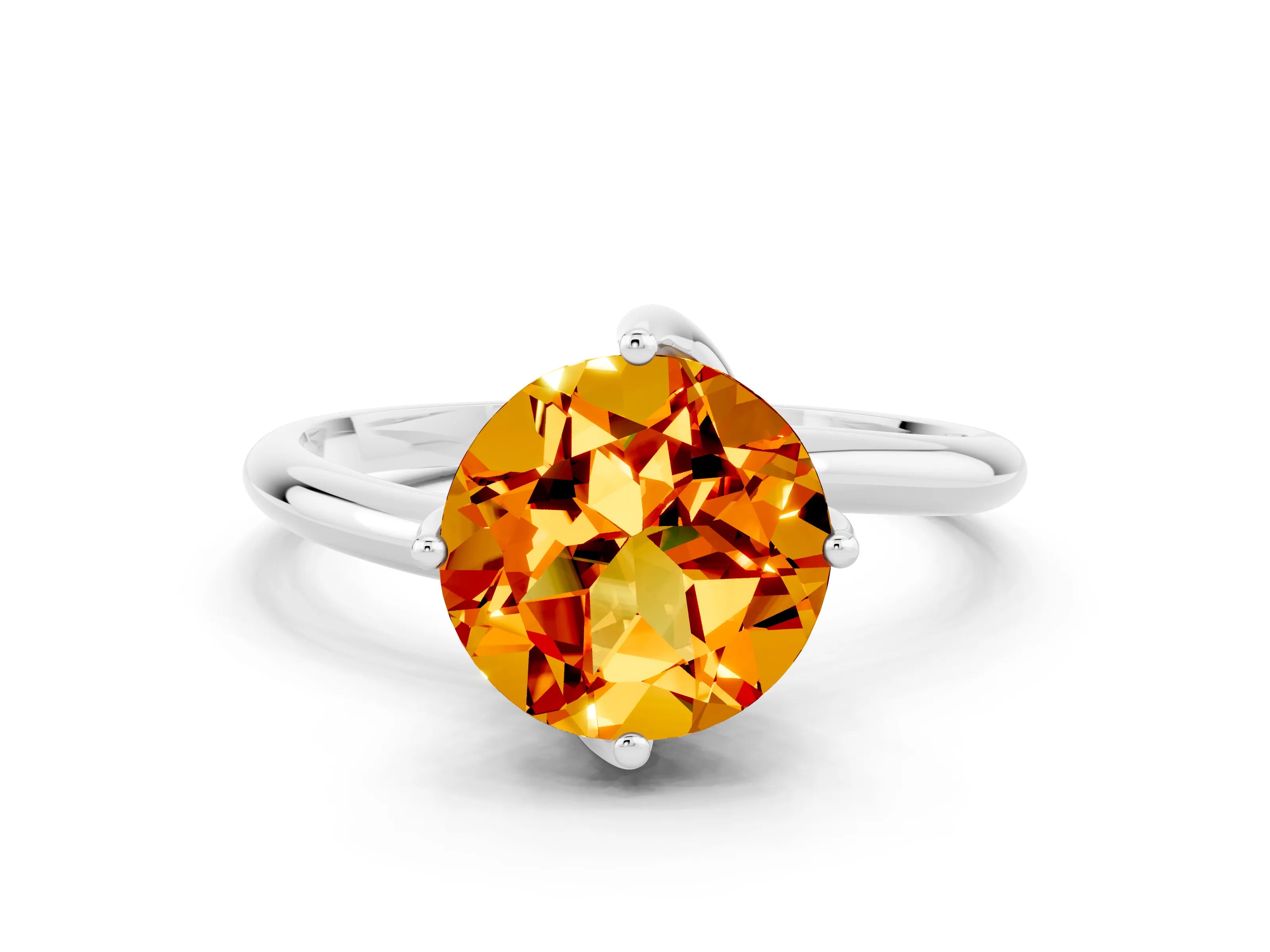 White gold Round Cut Citrine Solitaire Engagement Ring with Four-Prong Setting and Classic Band_12