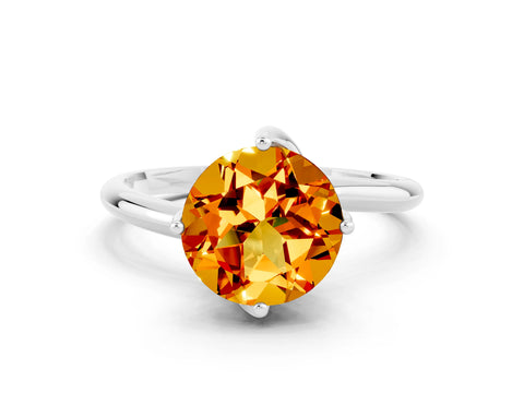 White gold Round Cut Citrine Solitaire Engagement Ring with Four-Prong Setting and Classic Band_12